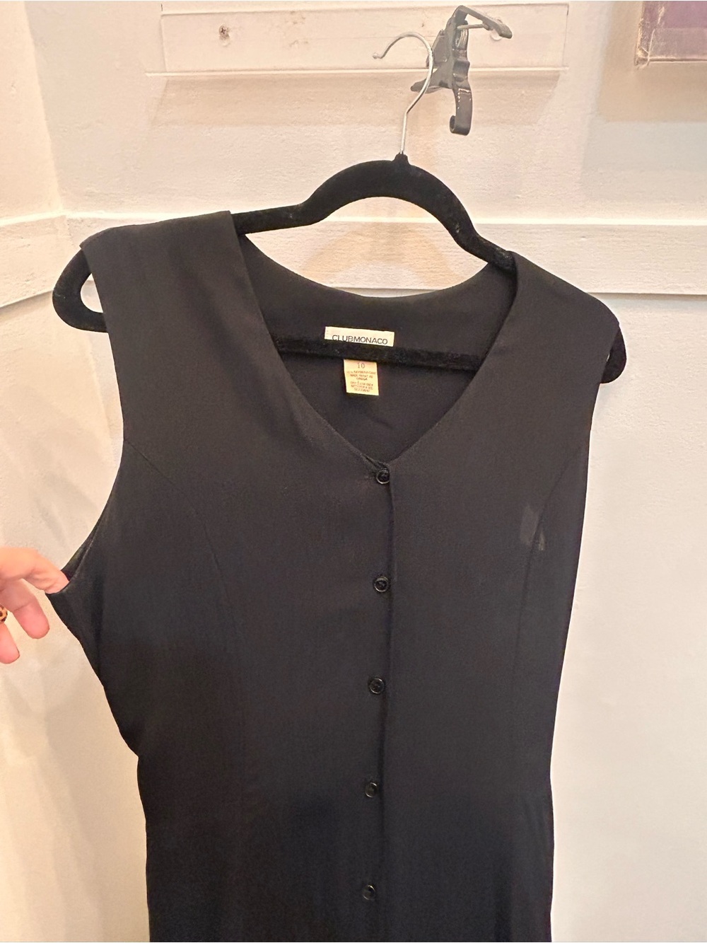 Vintage Club Monaco Sleeveless V-Neck Button-Front Black Maxi Dress Rayon - Picture 3 of 6
